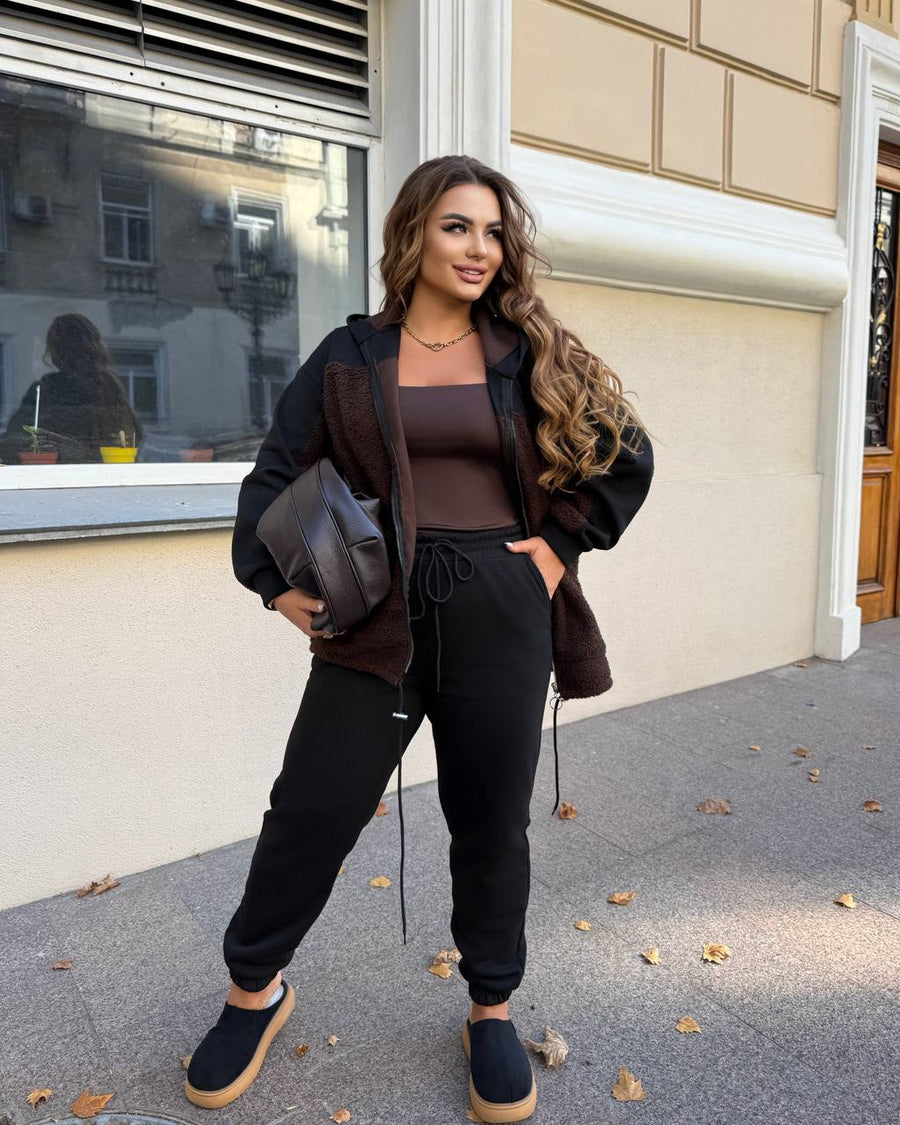 Quilted knit set with astrakhan fur  - Twiggy Shop