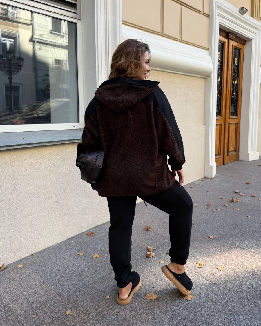 Quilted knit set with astrakhan fur  - Twiggy Shop