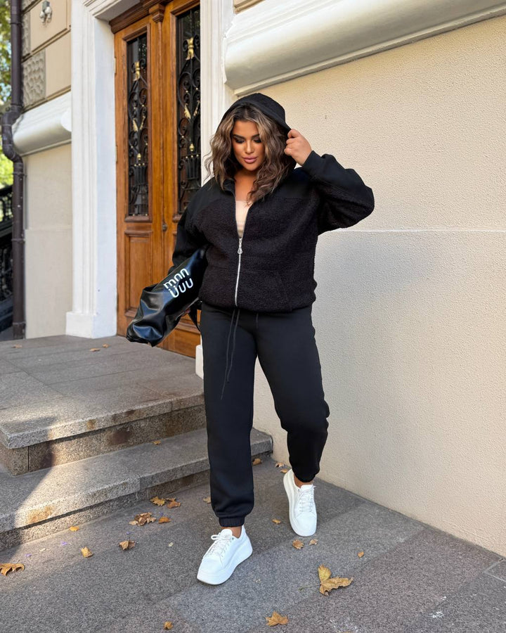 Quilted knit set with astrakhan fur  - Twiggy Shop