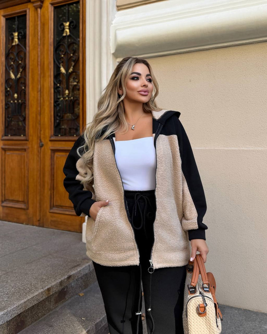 Quilted knit set with astrakhan fur  - Twiggy Shop