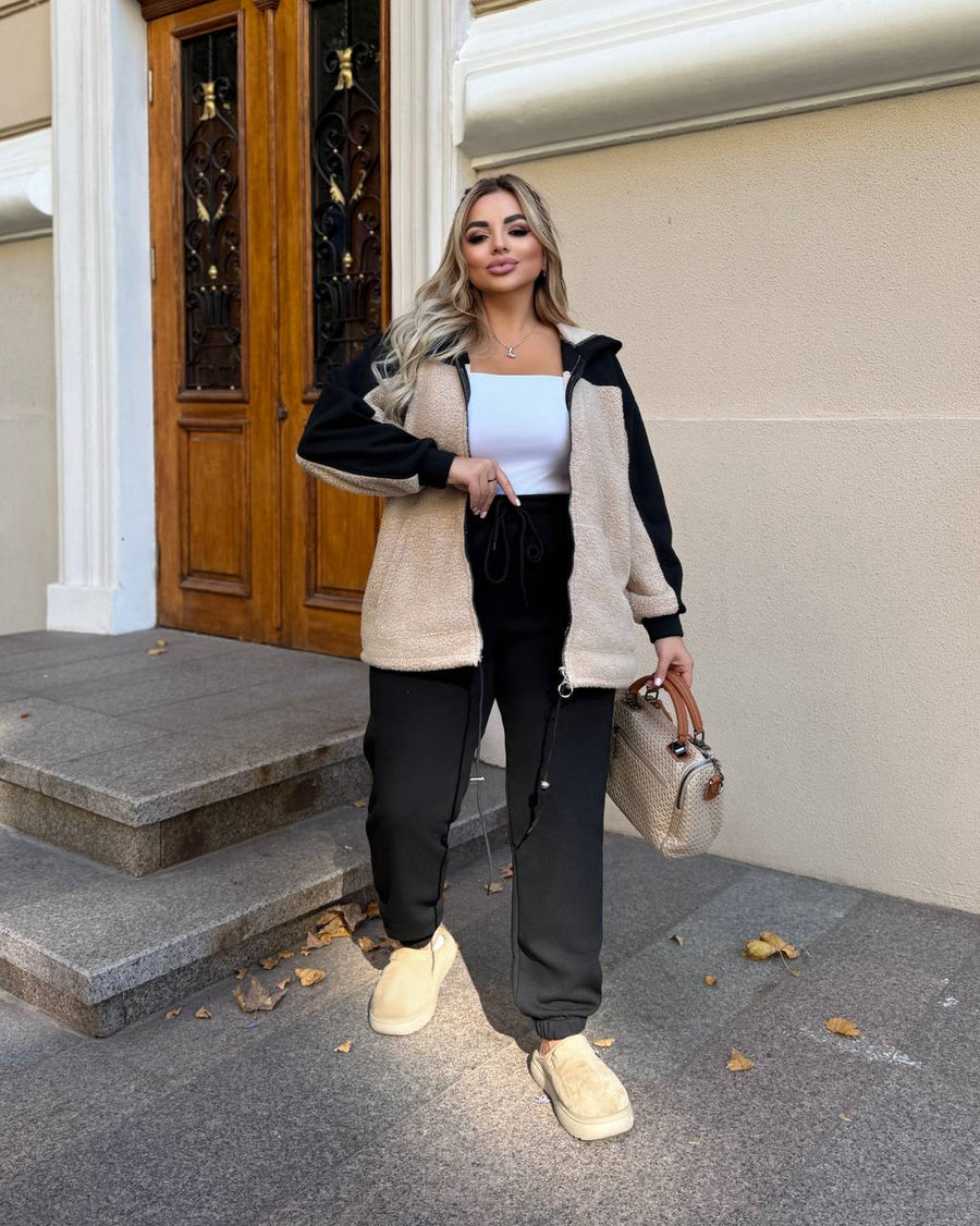 Quilted knit set with astrakhan fur  - Twiggy Shop