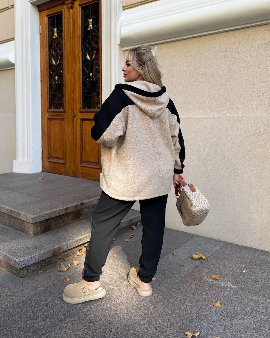 Quilted knit set with astrakhan fur  - Twiggy Shop