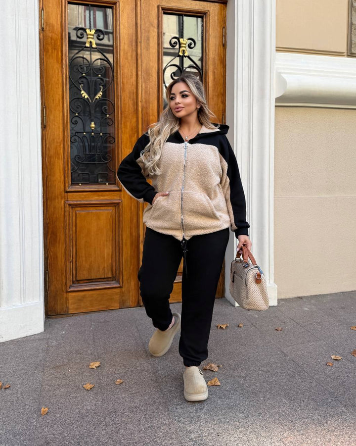 Quilted knit set with astrakhan fur  - Twiggy Shop