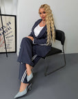Blazer and wide-leg trouser set in IT style, polyester, viscose and spandex, image of elegant clothing set