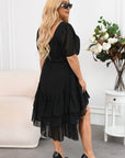 Asymmetric dress with ruffles  от viscose и polyester, показана на модел със стилен дизайн и елегантен силует.