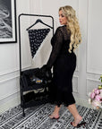 Evening mesh midi dress  със Composition 97% polyester и 3% spandex, върху модел, показваща детайлите на дизайна.