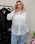 Sheer chiffon shirt  със свободен крой и дълги Sleeveи, подходяща за елегантен стил.