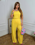 Ribbed knit set  със Blue цвят, изработен от 97% polyester и 3% spandex, подходящ за комфорт и стил.