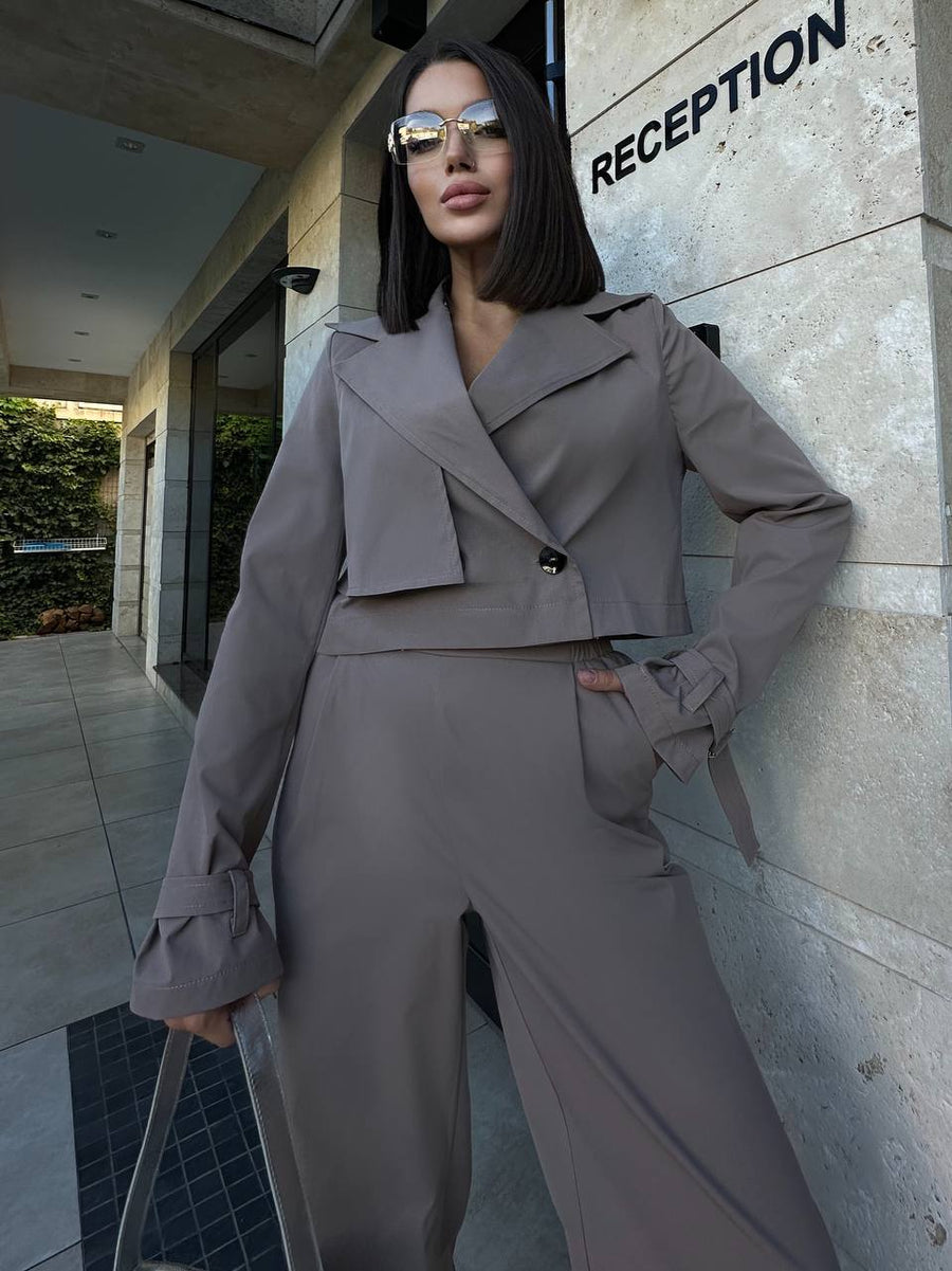 Ensemble trench court et pantalon