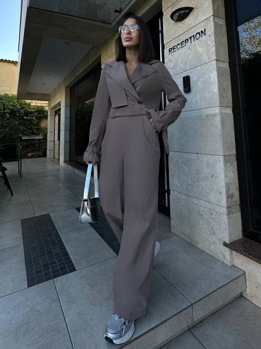 Ensemble trench court et pantalon