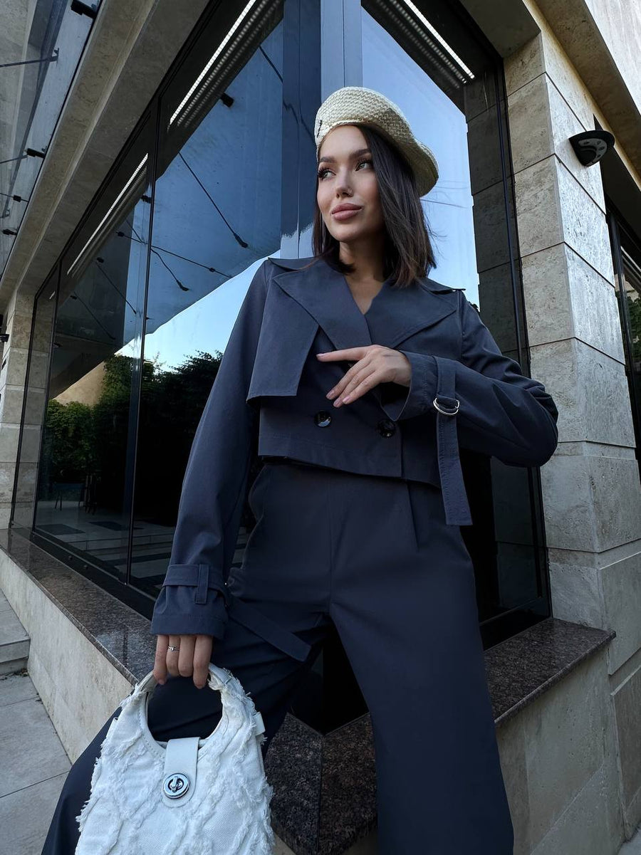 Ensemble trench court et pantalon