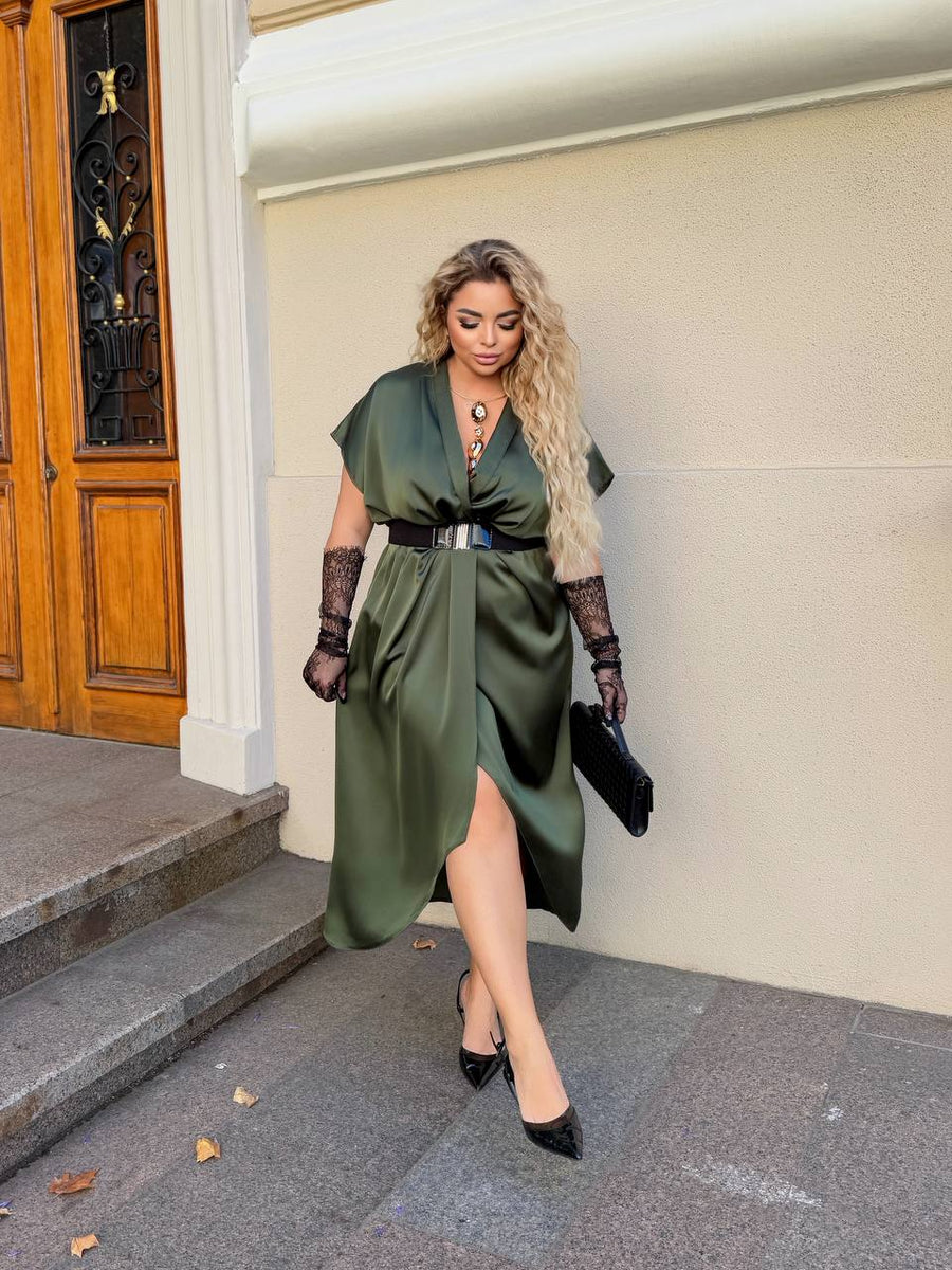 Evening dress with wrap front and belt  - Twiggy Shop