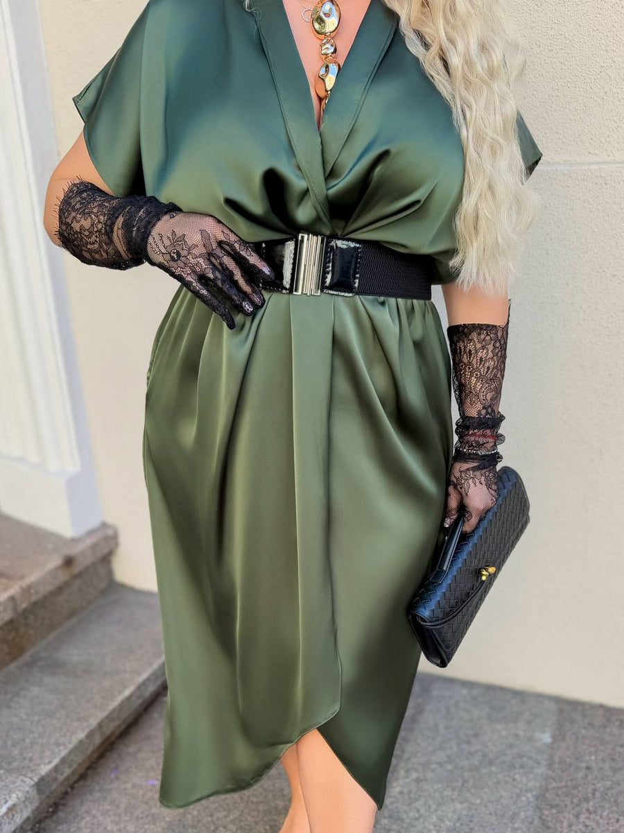 Evening dress with wrap front and belt  - Twiggy Shop