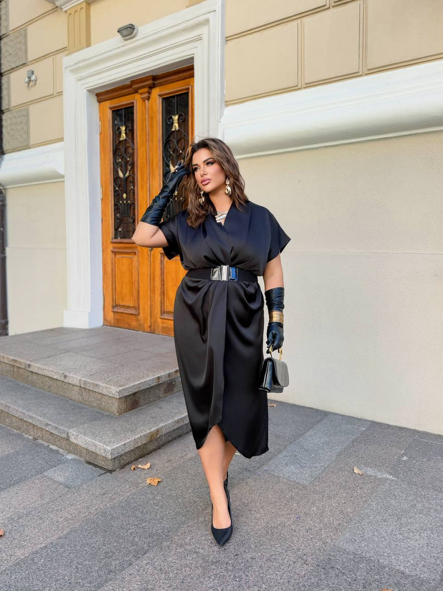 Evening dress with wrap front and belt  - Twiggy Shop