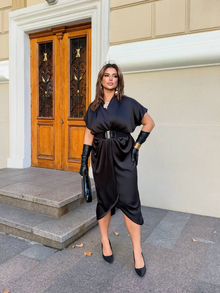 Evening dress with wrap front and belt  - Twiggy Shop