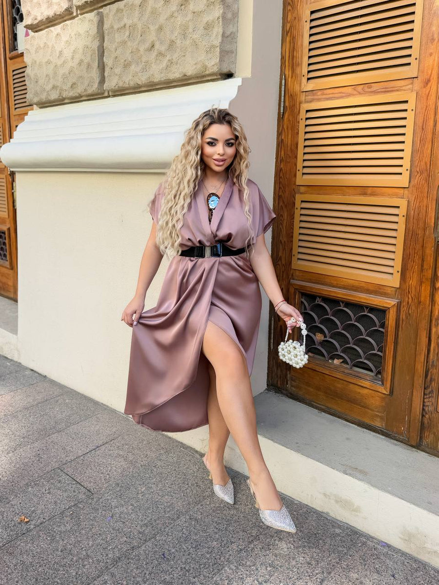 Evening dress with wrap front and belt  - Twiggy Shop