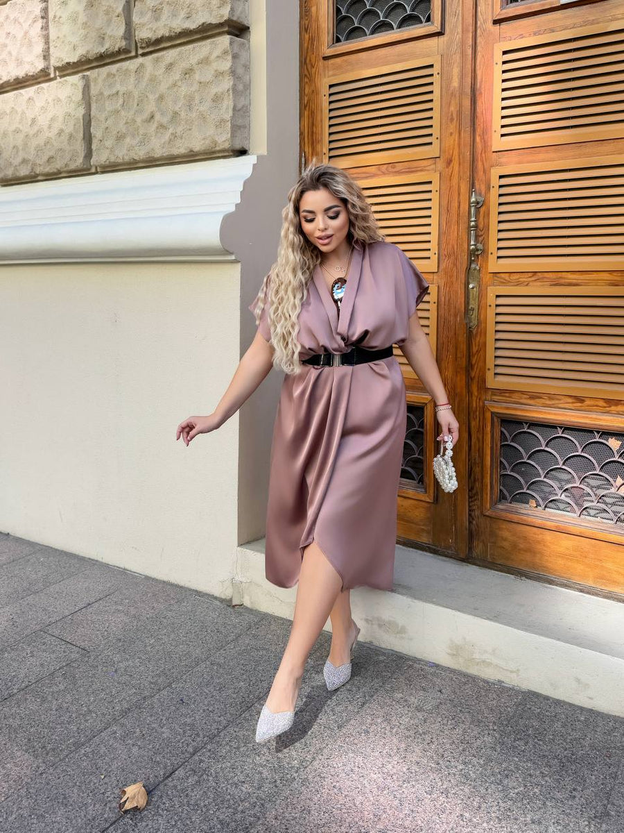 Evening dress with wrap front and belt  - Twiggy Shop