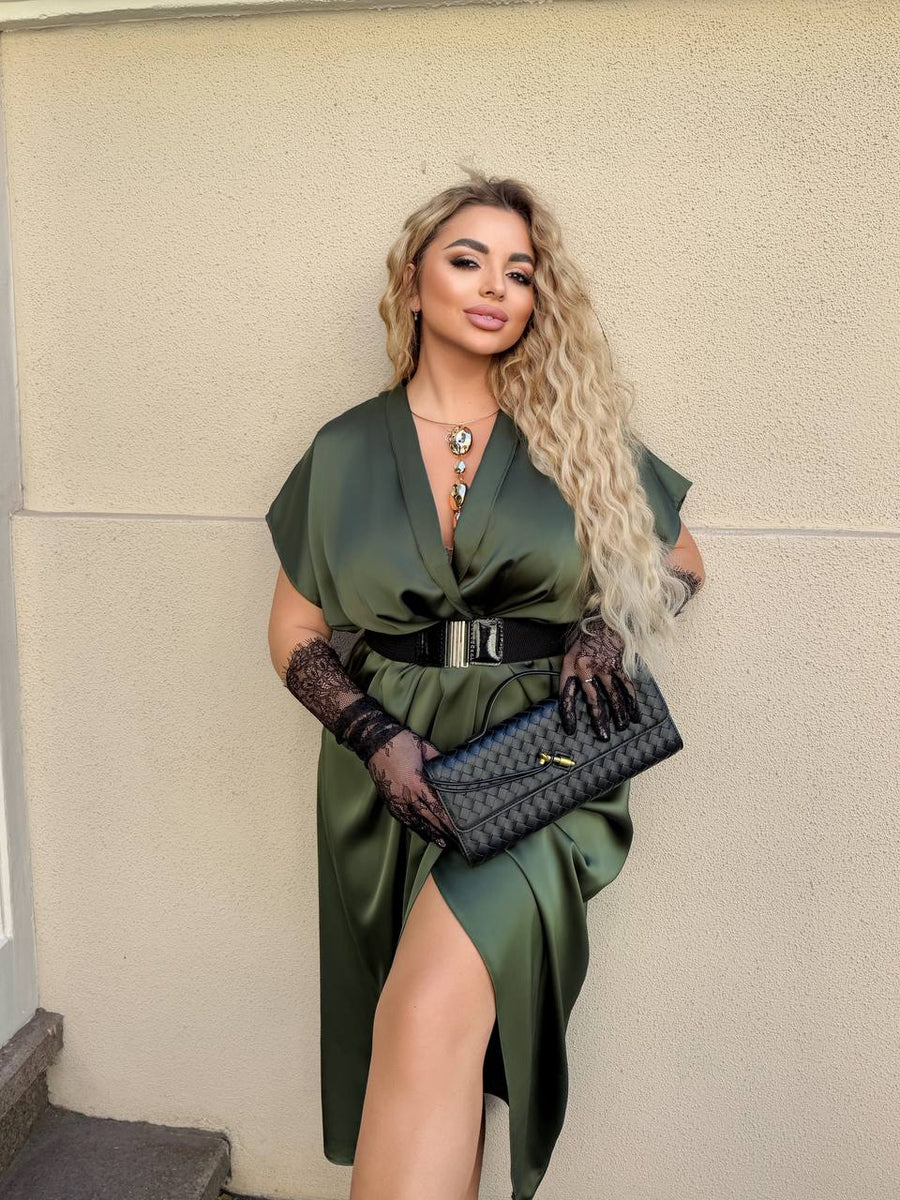 Evening dress with wrap front and belt  - Twiggy Shop