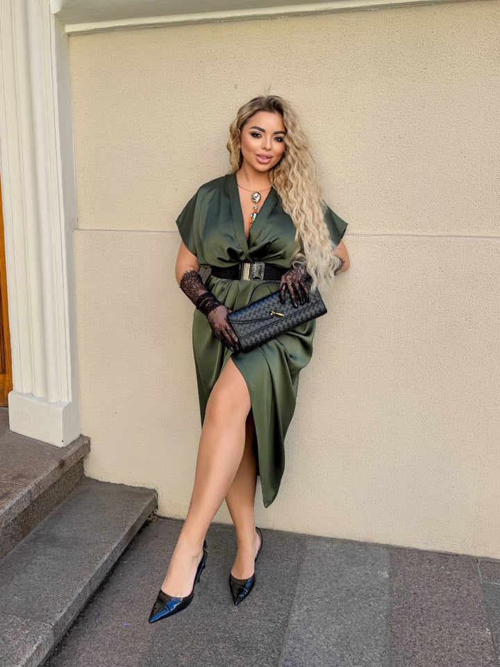 Evening dress with wrap front and belt  - Twiggy Shop