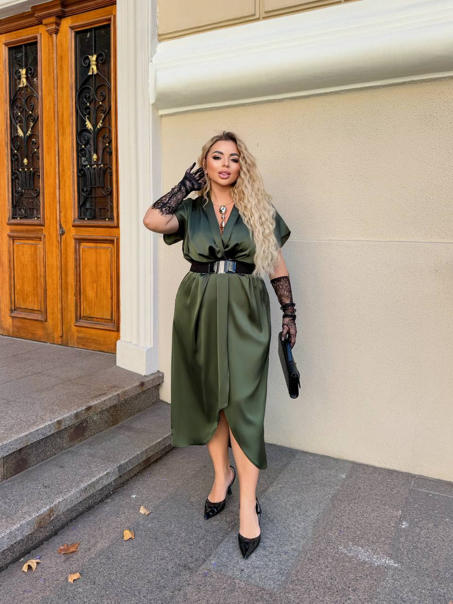 Evening dress with wrap front and belt  - Twiggy Shop