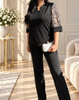 Elegant lace set by an Italian brand, polyester, viscose and elastane, with delicate lace details.