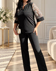 Elegant lace set in polyester, viscose and elastane, with fine details and a delicate texture, for a refined style.