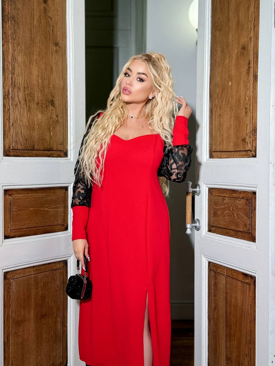 Midi dress with mesh sleeves  - Twiggy Shop