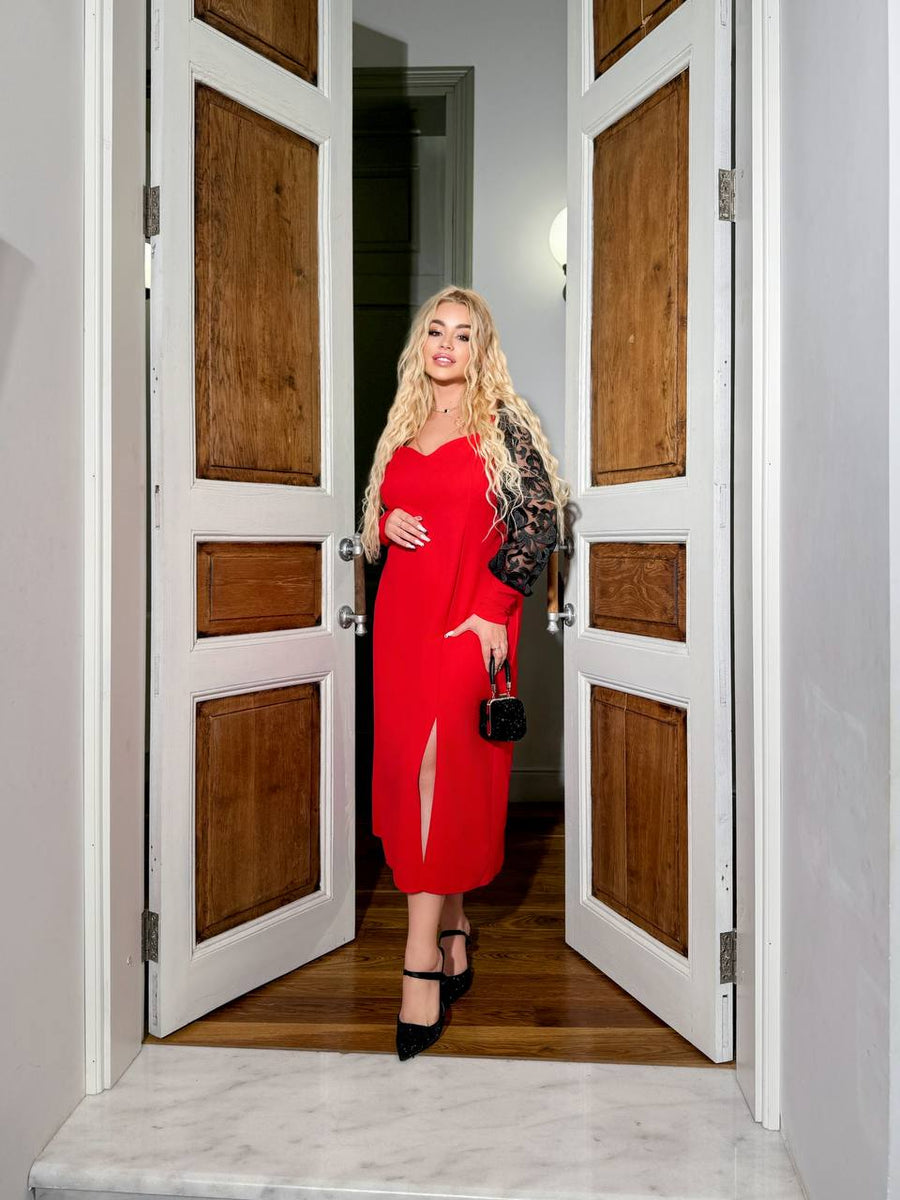 Midi dress with mesh sleeves  - Twiggy Shop