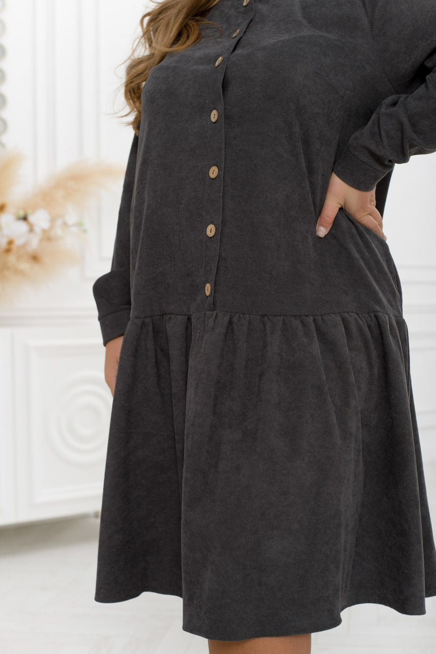 Ribbed velvet dress with buttons  - Twiggy Shop