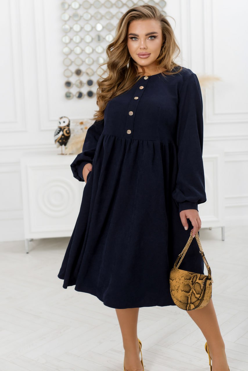 Ribbed velvet dress with buttons  - Twiggy Shop