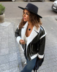 Short faux leather coat, 100% polyamide, stylish design in black, suitable for autumn and winter.