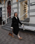 Long mixed-fabric coat in polyester and spandex, white, with an elegant design, suitable for the winter season.