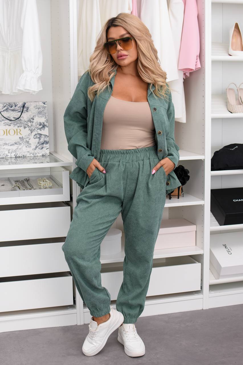 Ribbed velvet set with buttons  - Twiggy Shop