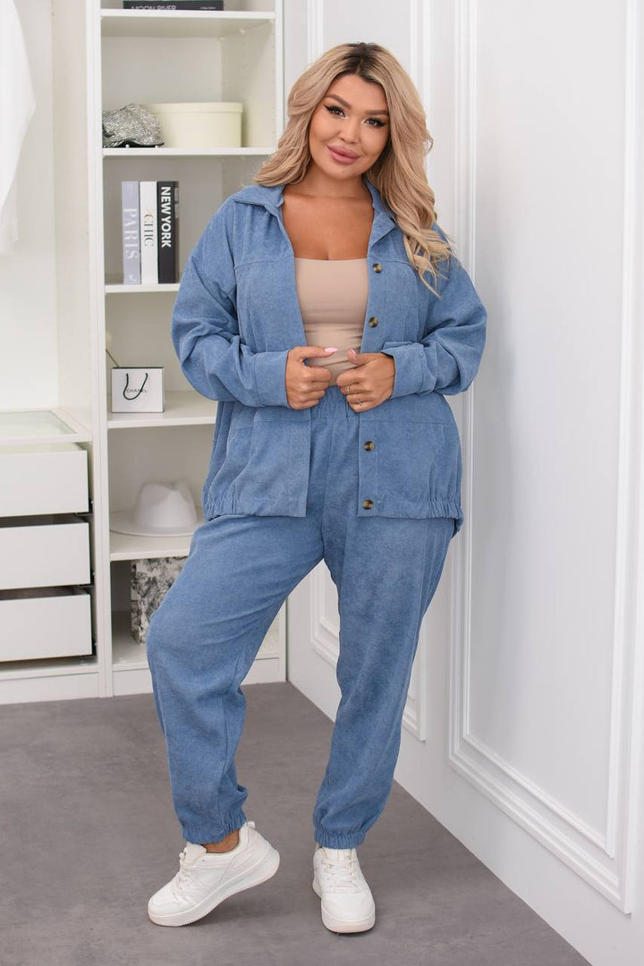 Ribbed velvet set with buttons  - Twiggy Shop