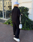 Fleece set with wide-leg trousers in polyester and elastane, image of a comfortable and stylish women's outfit.