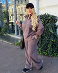 Fleece set with wide-leg trousers in polyester and elastane, product photo with a comfortable design and soft fabric