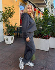 Velour hooded set in polyester and spandex, an elegant and comfortable style.
