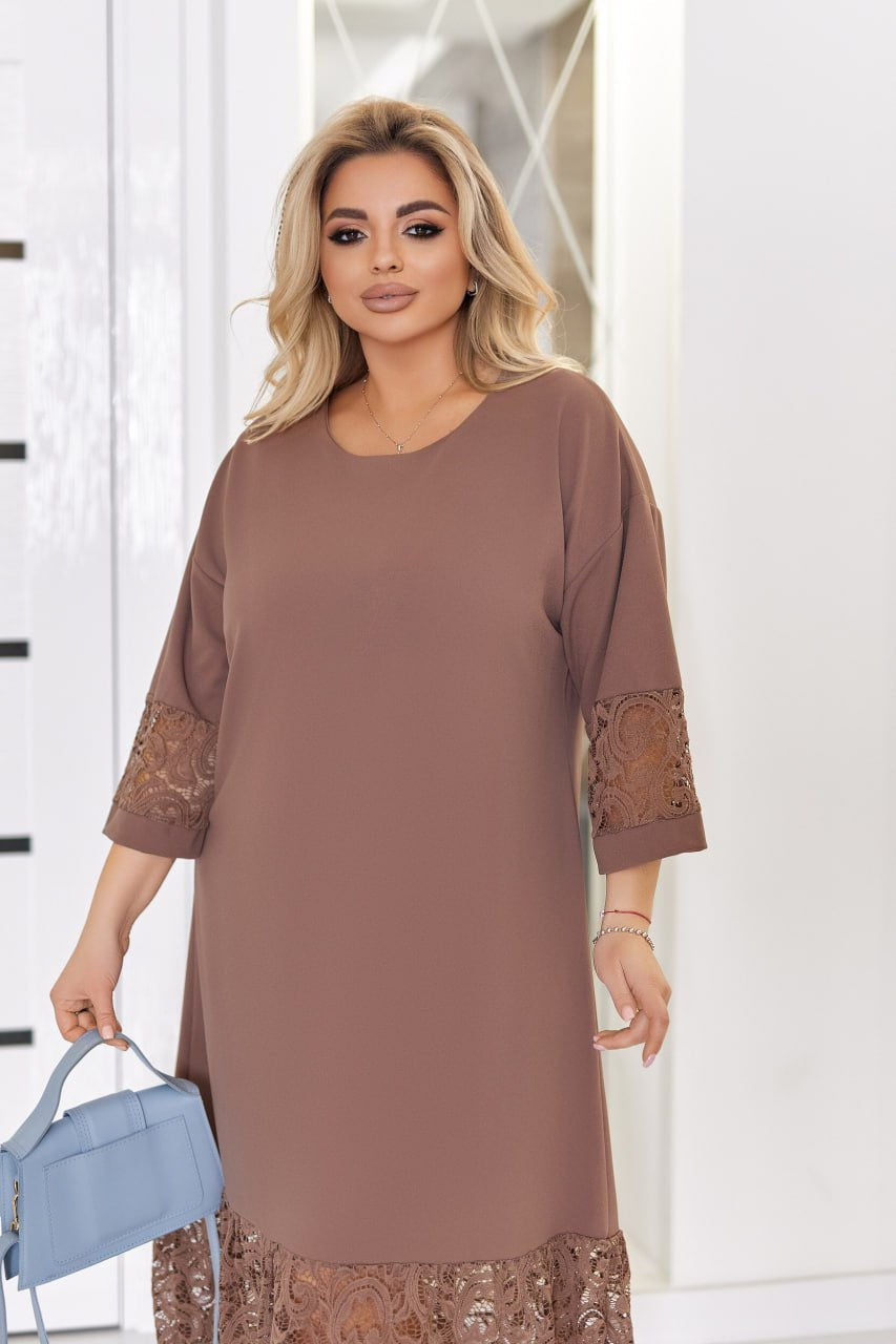 Straight-cut dress with lace - Twiggy Shop