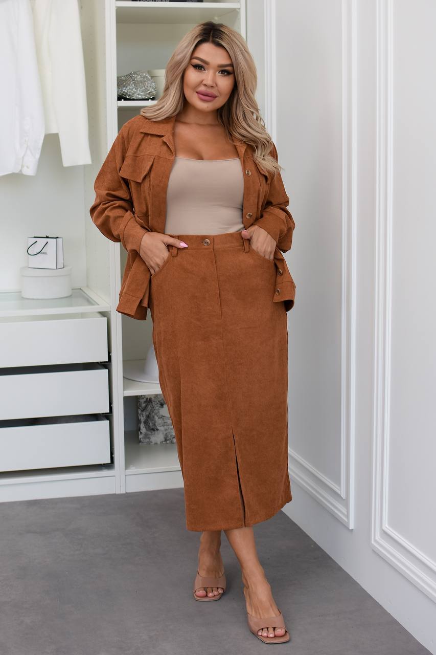 Ribbed velvet set with a skirt  - Twiggy Shop