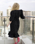 Polka dot dress with puff sleeves , новогодишна, от viscose и polyester, в Black цвят, подходяща за празнични събития.