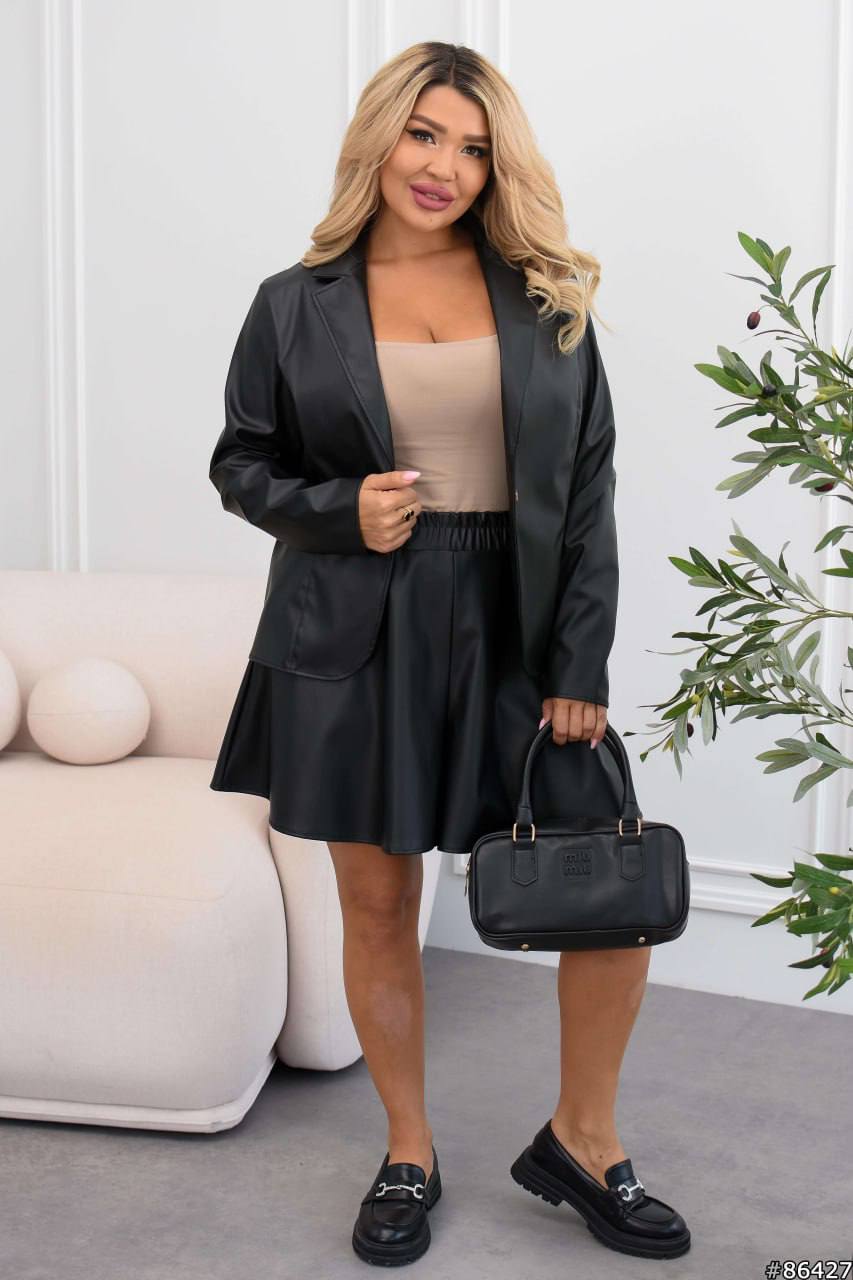 Faux leather set with shorts-skirt  - Twiggy Shop