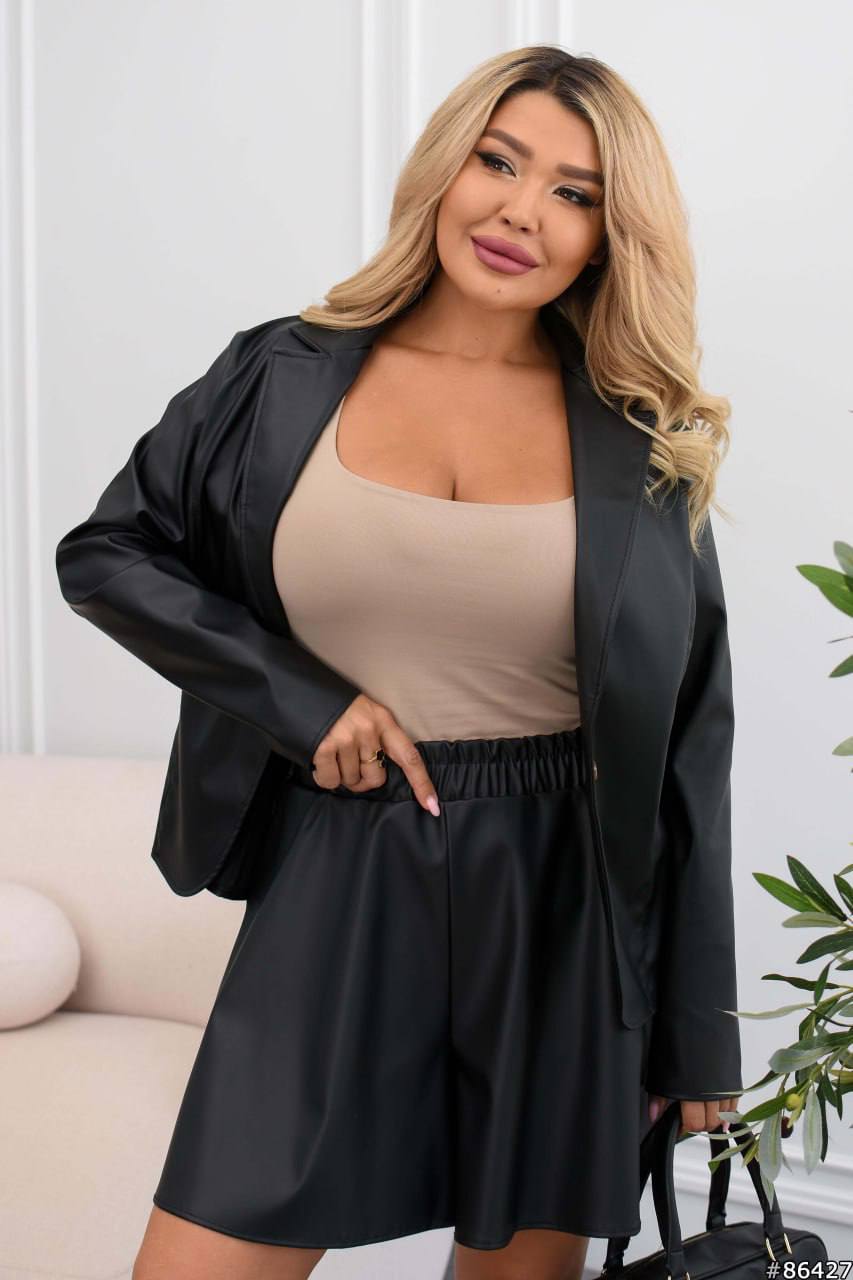 Faux leather set with shorts-skirt  - Twiggy Shop