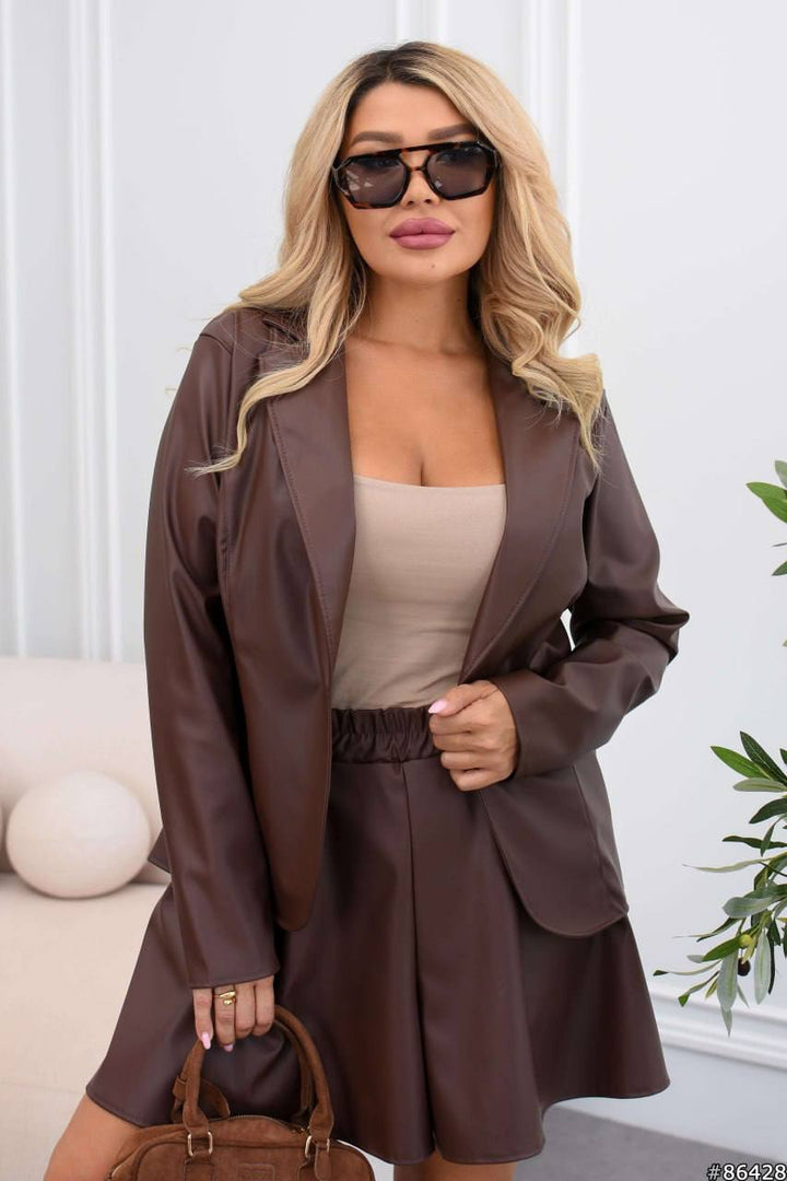 Faux leather set with shorts-skirt  - Twiggy Shop