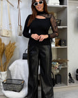 Wide-leg faux leather trousers