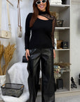 Wide-leg faux leather trousers