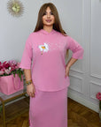 Knit set with skirt, Beige цвят, с дълги Sleeveи и еластична Waist, от polyester и spandex.