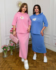 Knitwearен комплект с skirt от polyester и spandex, стиlinen  и уup toбен дамски тоалет в White цвят.