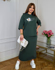 Knit set with skirt, Composition 97% polyester и 3% spandex, показан на модел.