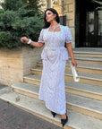 Long Dress with Detachable Peplum Belt