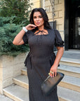 Long Dress with Detachable Peplum Belt